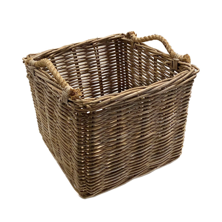 Large Square Grey Rattan Log Basket