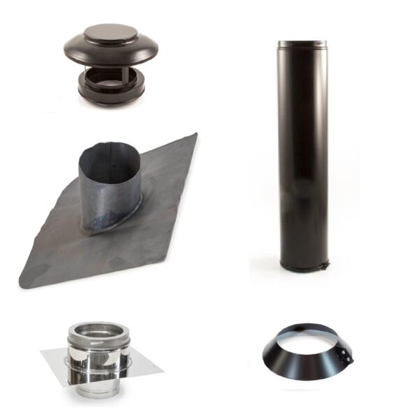 Chimney Roof Kit - Flexible Liner to Black Twin Wall (150mm internal, 200mm external) (1) £559.03